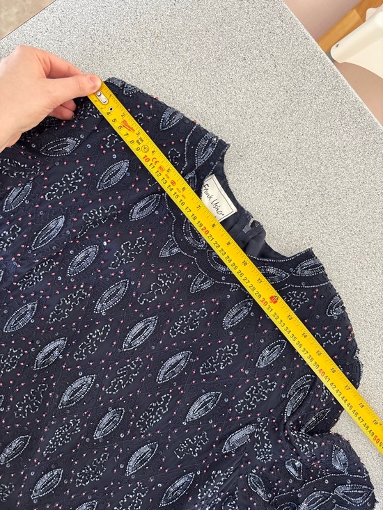 Frank Usher Navy Beaded Embroidered Top Heavy Luxe Blouse Event Quiet Luxury S - Picture 15 of 16